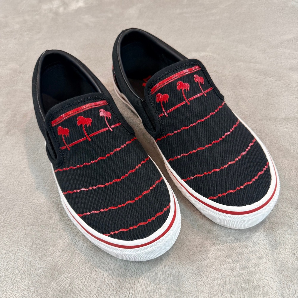 In-N-Out Burger Mens Slip On Shoes Drink Cup Palm Tree Black Red Size 7